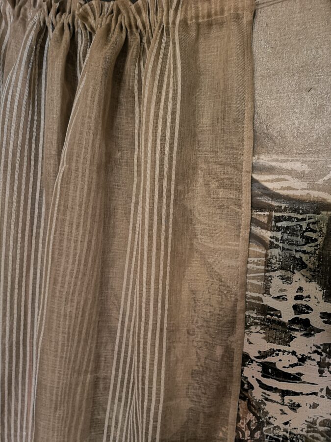 Short linen curtains with stripes