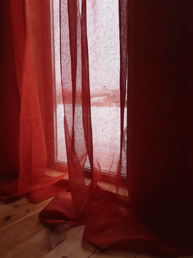 Red linen day curtains