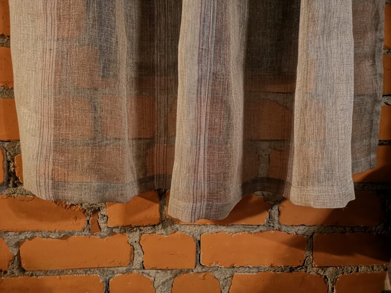 Short linen curtains with stripes